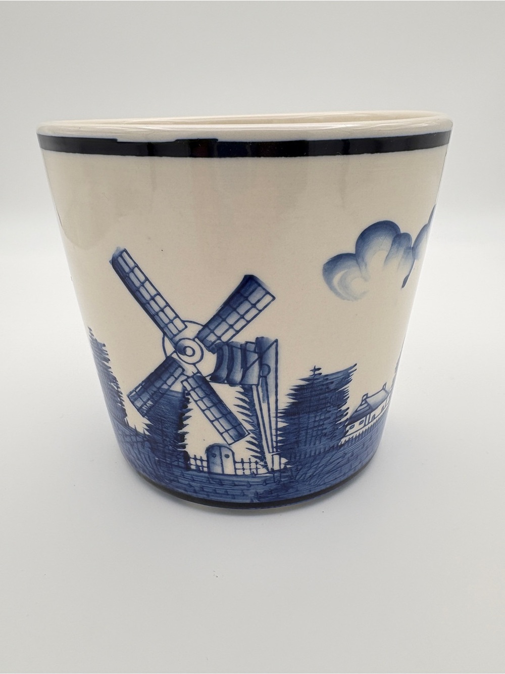 White and Blue Windmill Ceramic Flower Pot Planter